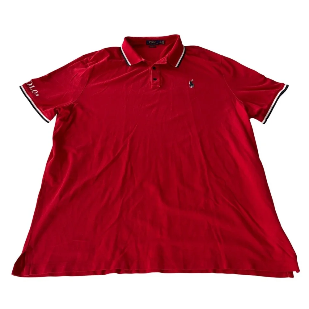 Polo by Ralph Lauren Red Short Sleeve Polo with White & Navy Trim